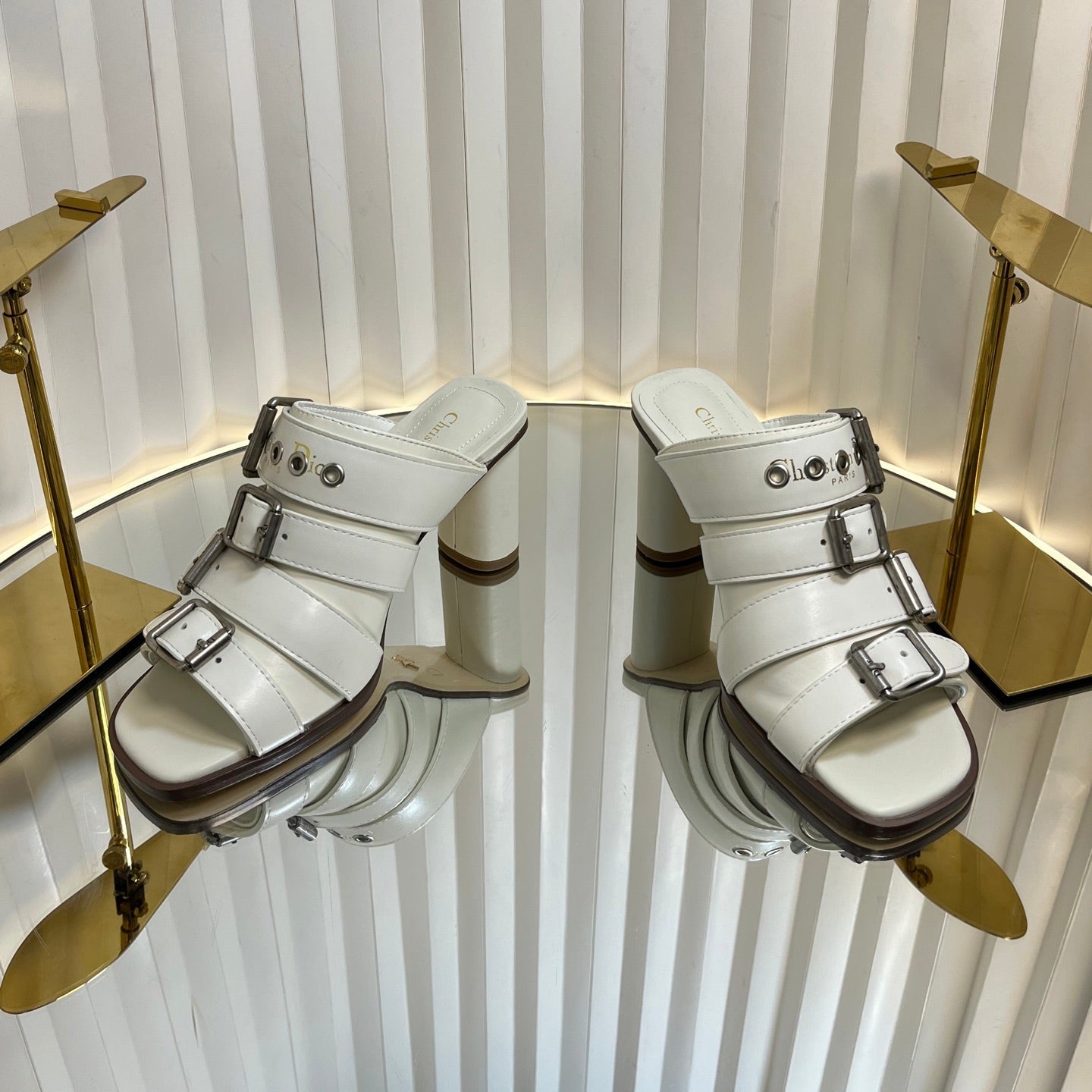 DIOR PUNK HEEL SLIDES 25S 80MM IN WHITE CALFSKIN