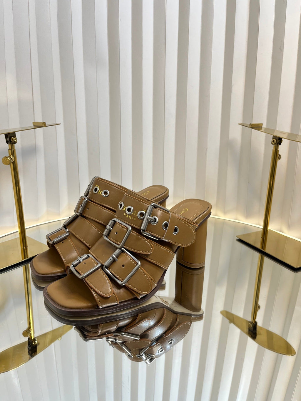 DIOR PUNK HEEL SLIDES 25S 80MM IN BROWN CALFSKIN
