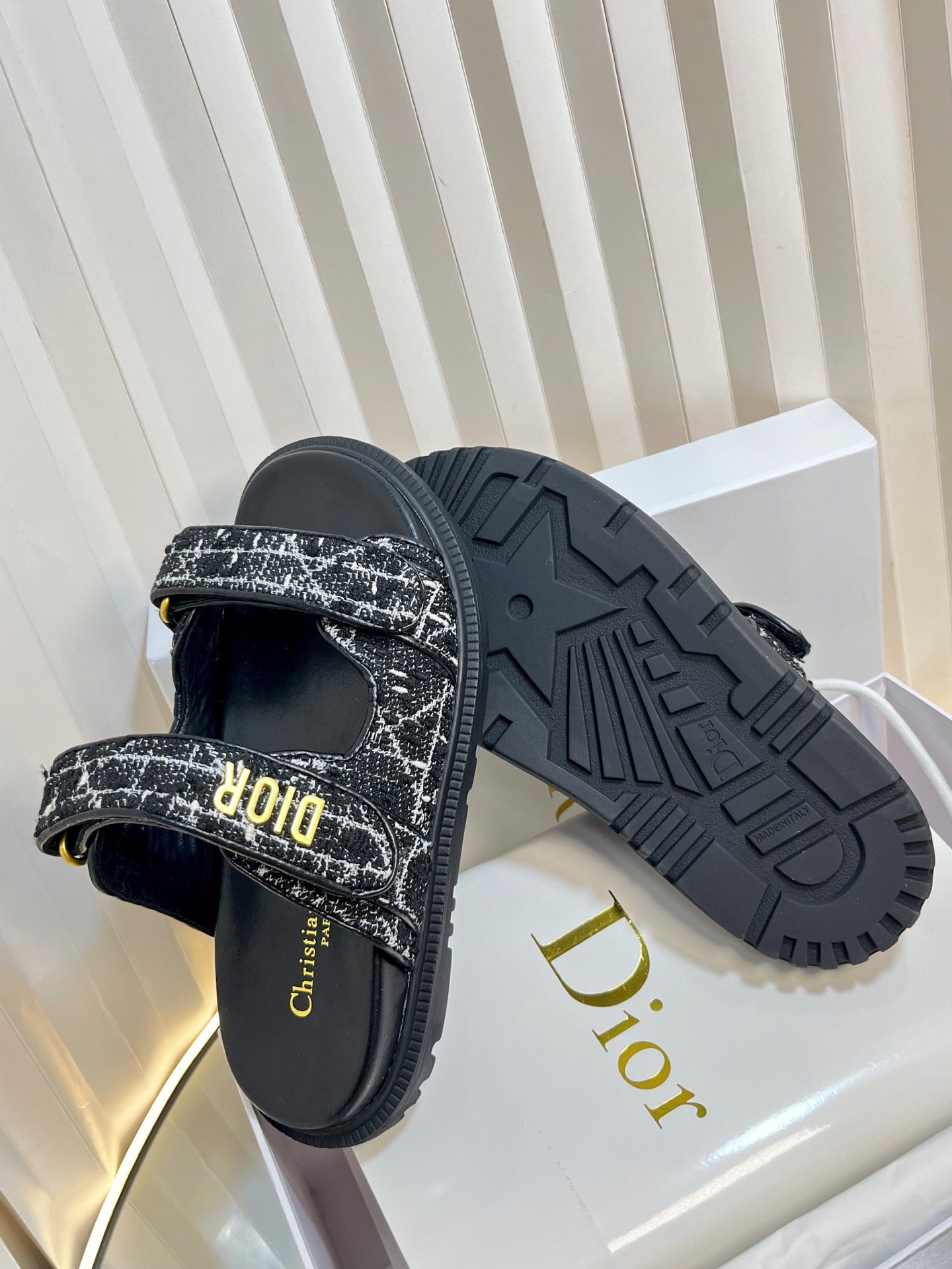 DIOR ACT SLIDES 25MM IN BLACK TWEED