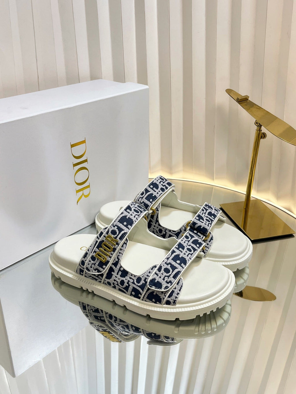 DIOR ACT SLIDES 25MM IN NAVY BLUE TWEED