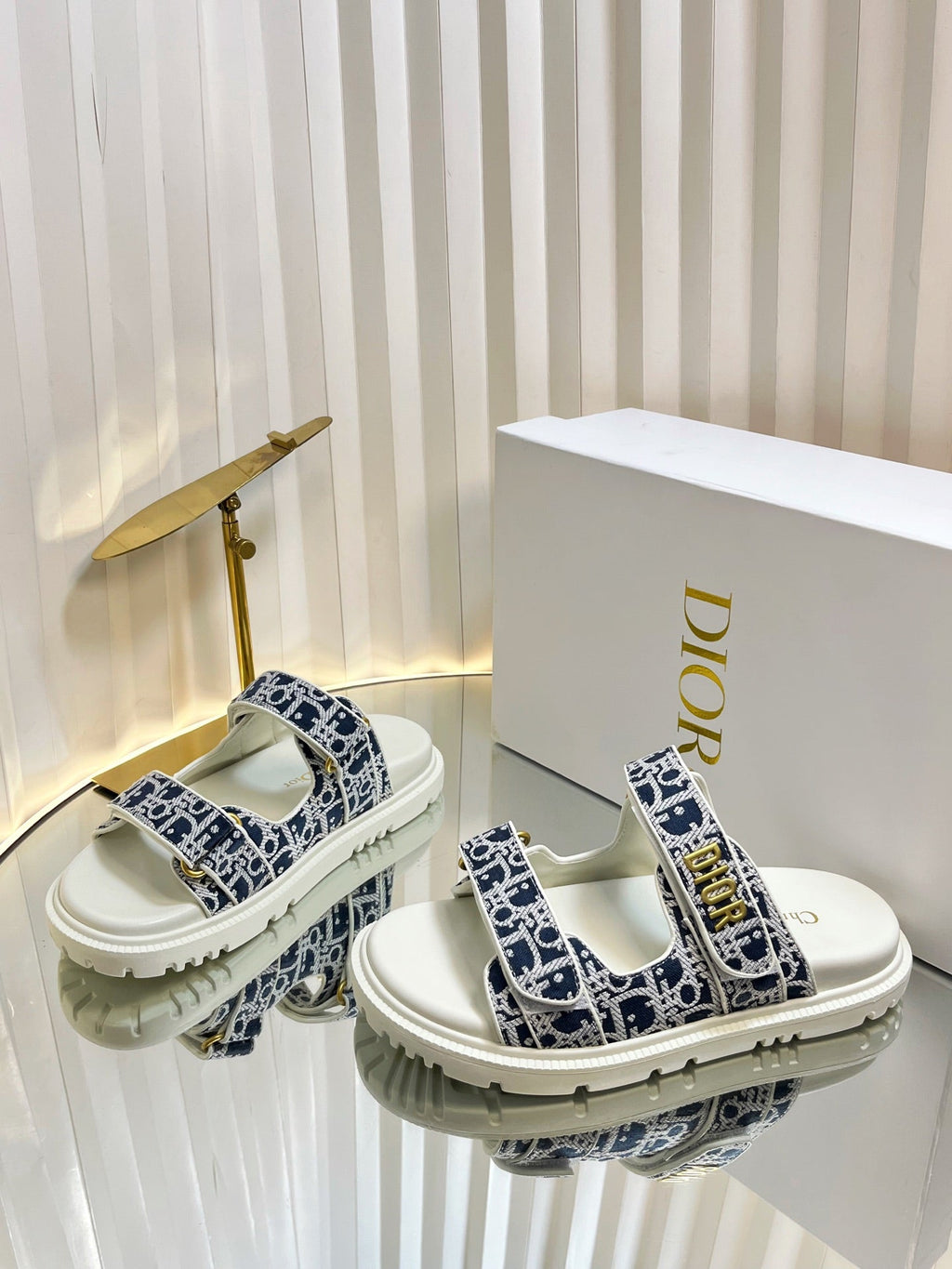DIOR ACT SLIDES 25MM IN NAVY BLUE TWEED