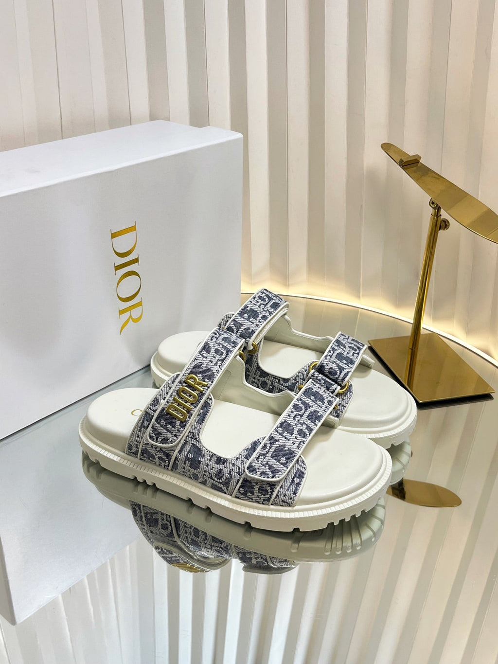 DIOR ACT SLIDES 25MM IN GRAY TWEED