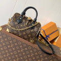 LOUIS VUITTON SPEEDY TRUNK BAG 20 IN BROWN MONOGRAM COATED CANVAS AND BLACK CALFSKIN