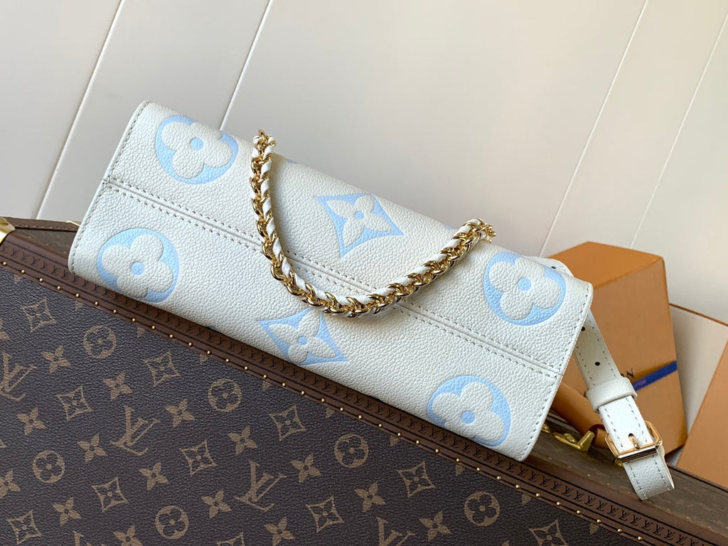 LOUIS VUITTON LV 25S ONTHEGO EAST WEST BAG 25 IN WHITE BLUE CALFSKIN MONOGRAM EMPREINTE