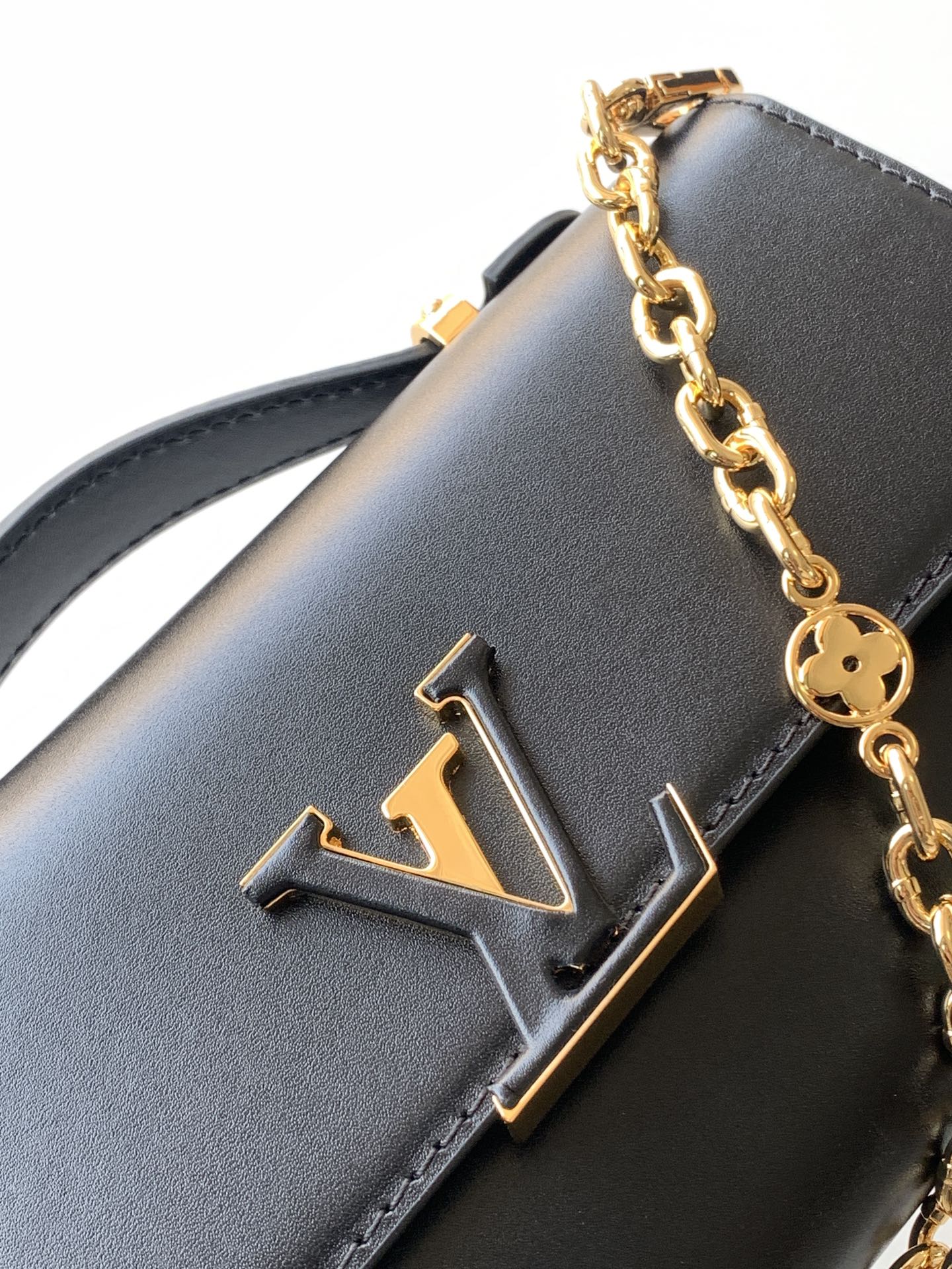 LOUIS VUITTON WALLET ON CHAIN CAPUCINES 23 IN BLACK SMOOTH CALFSKIN GOLD HARDWARE
