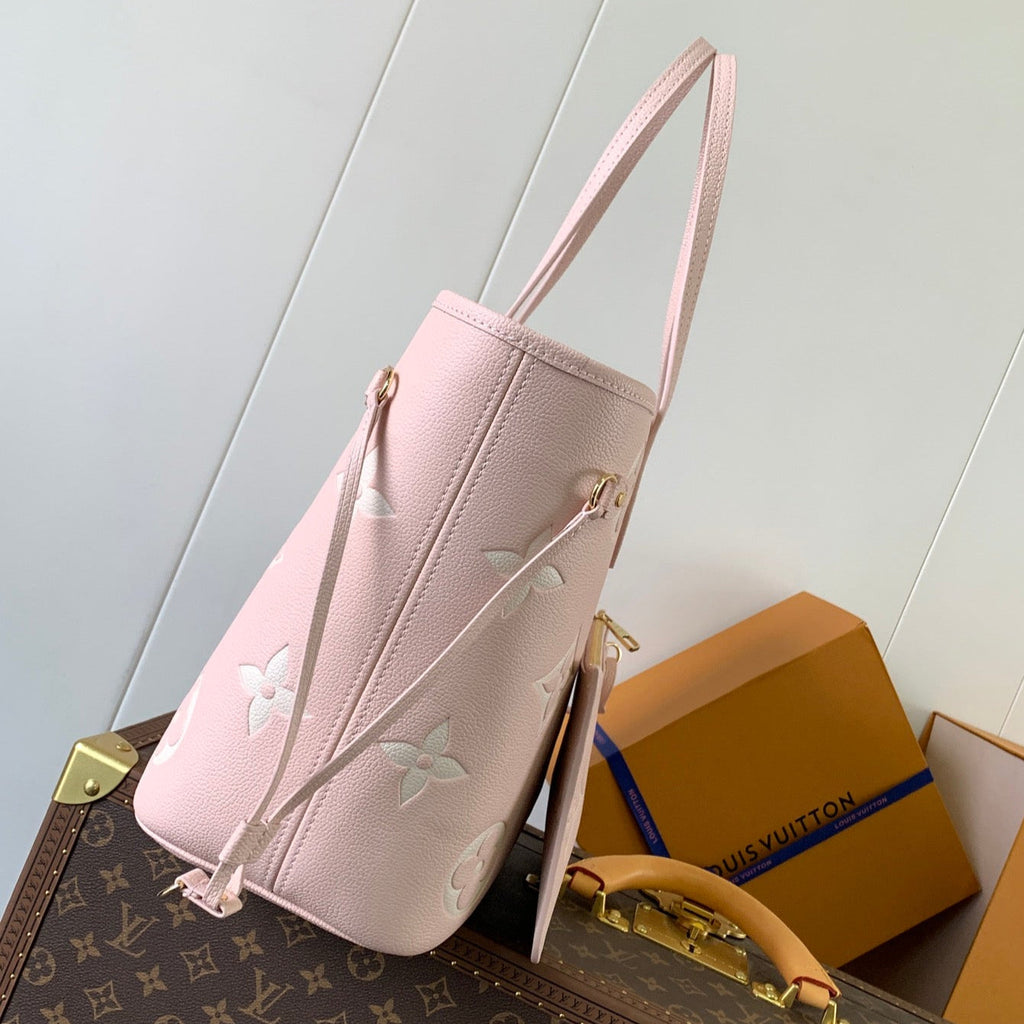 LOUIS VUITTON NEVERFULL MM BAG 32 IN PINK AND BEIGE EMBOSSED COWHIDE