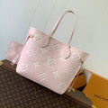 LOUIS VUITTON NEVERFULL MM BAG 32 IN PINK AND BEIGE EMBOSSED COWHIDE