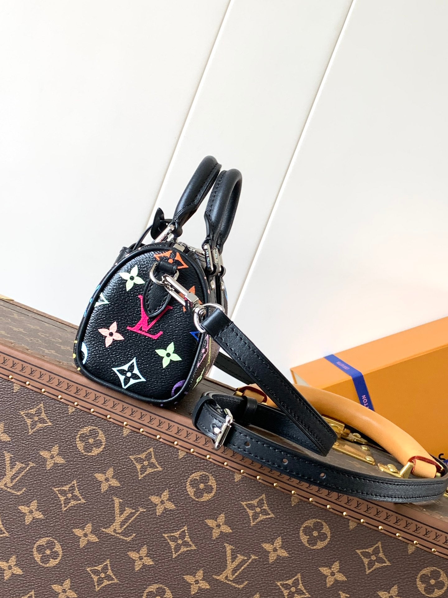 LOUIS VUITTON NANO SPEEDY BAG 16 IN COLORFUL MONOGRAM PATTERN AND BLACK COATED CANVAS
