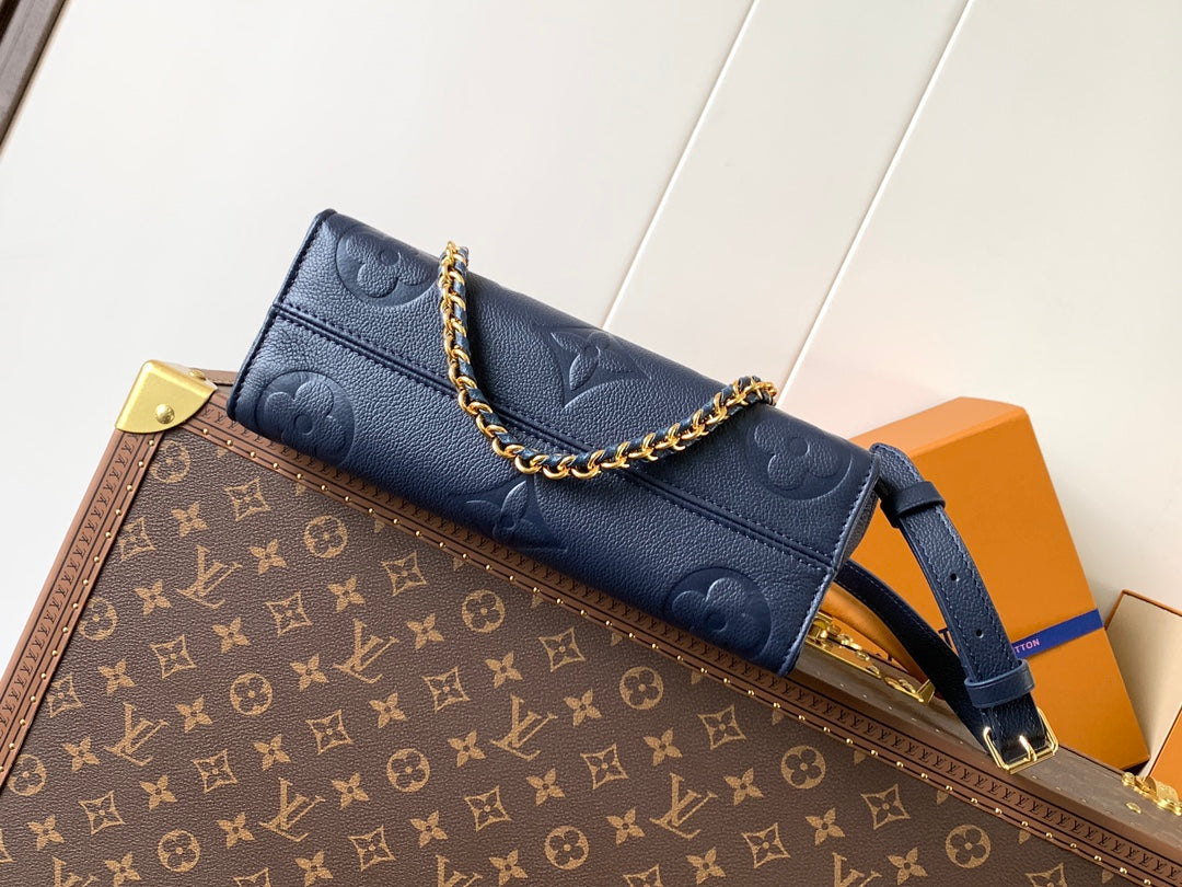 LOUIS VUITTON LV 25S ONTHEGO EAST WEST BAG 25 IN NAVY BLUE CALFSKIN MONOGRAM EMPREINTE