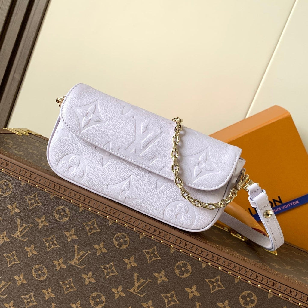 LOUIS VUITTON LV 25S WALLET ON CHAIN IVY 23 IN MISTY PURPLE EMBOSSED CALFSKIN TRIM