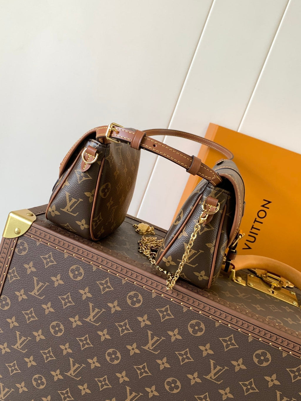 LOUIS VUITTON LV 25S DUO BB BAG 19 IN BROWN MONOGRAM COATED CANVAS AND CALFSKIN