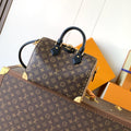 LOUIS VUITTON LV 25S SPEEDY TRUNK BAG 27 IN BROWN MONOGRAM COATED CANVAS AND BLACK CALFSKIN