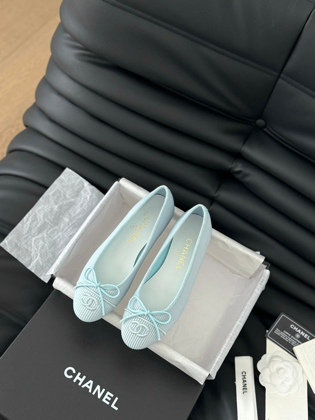 CHANEL CLASSIC BALLET FLATS LIGHT BLUE LAMBSKIN