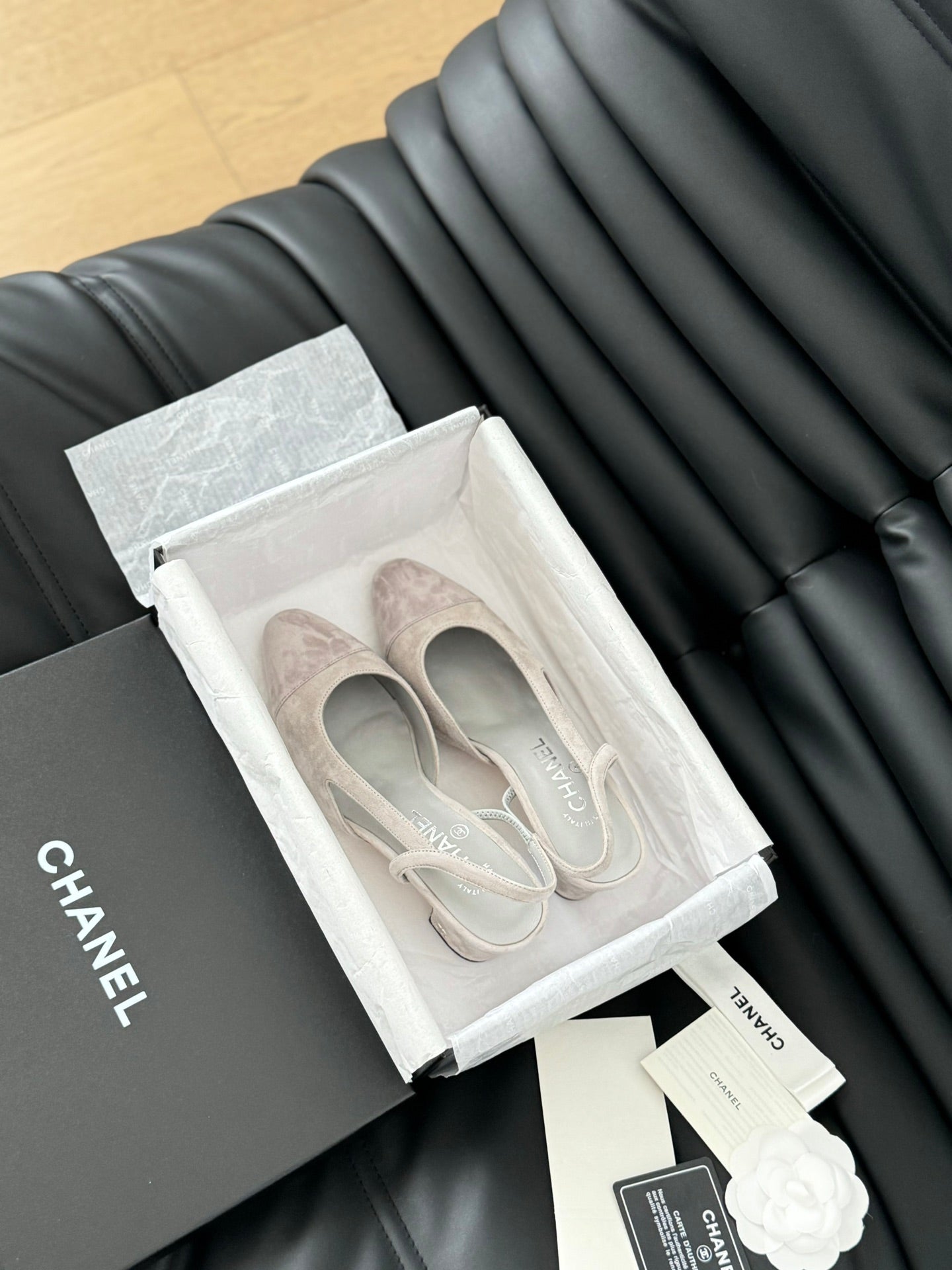 CHANEL CLASSIC HIGH SLINGBACK GREY CLOUD SUEDE