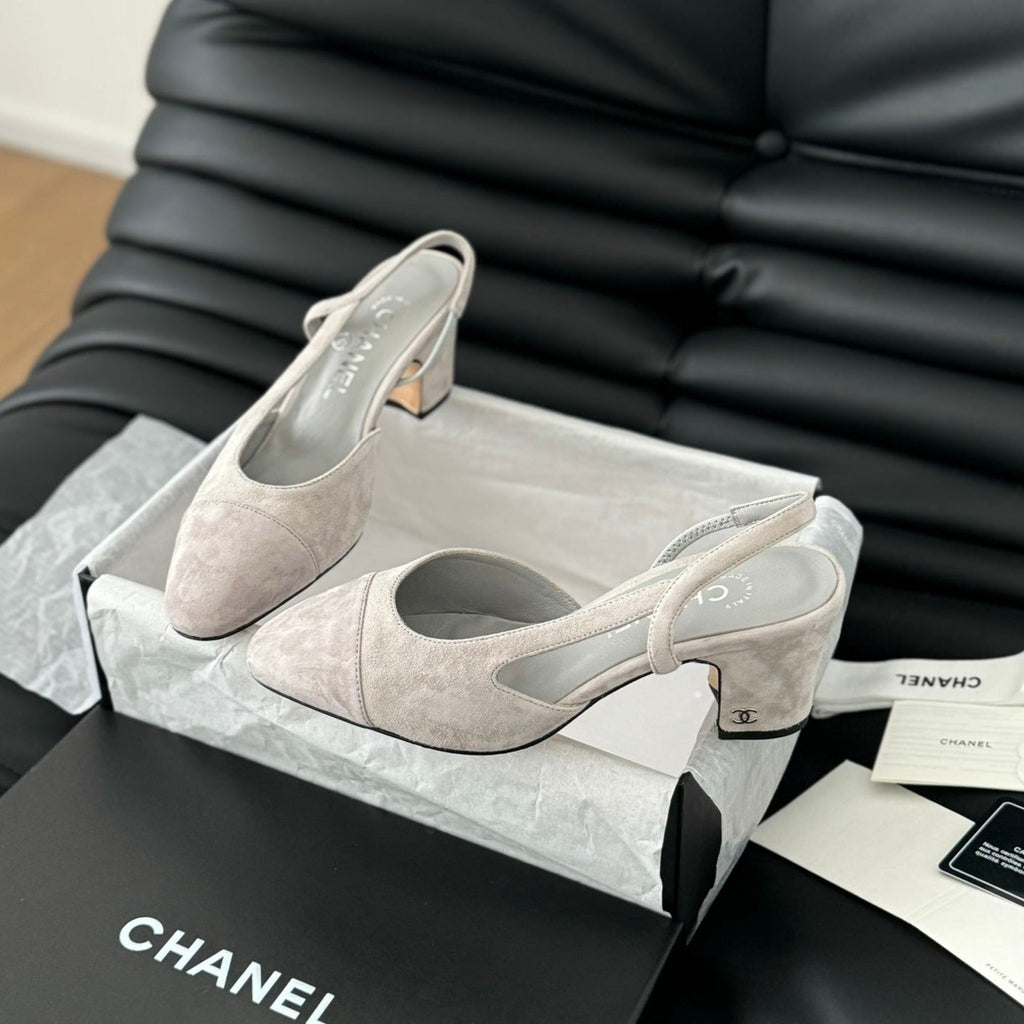 CHANEL CLASSIC HIGH SLINGBACK GREY CLOUD SUEDE