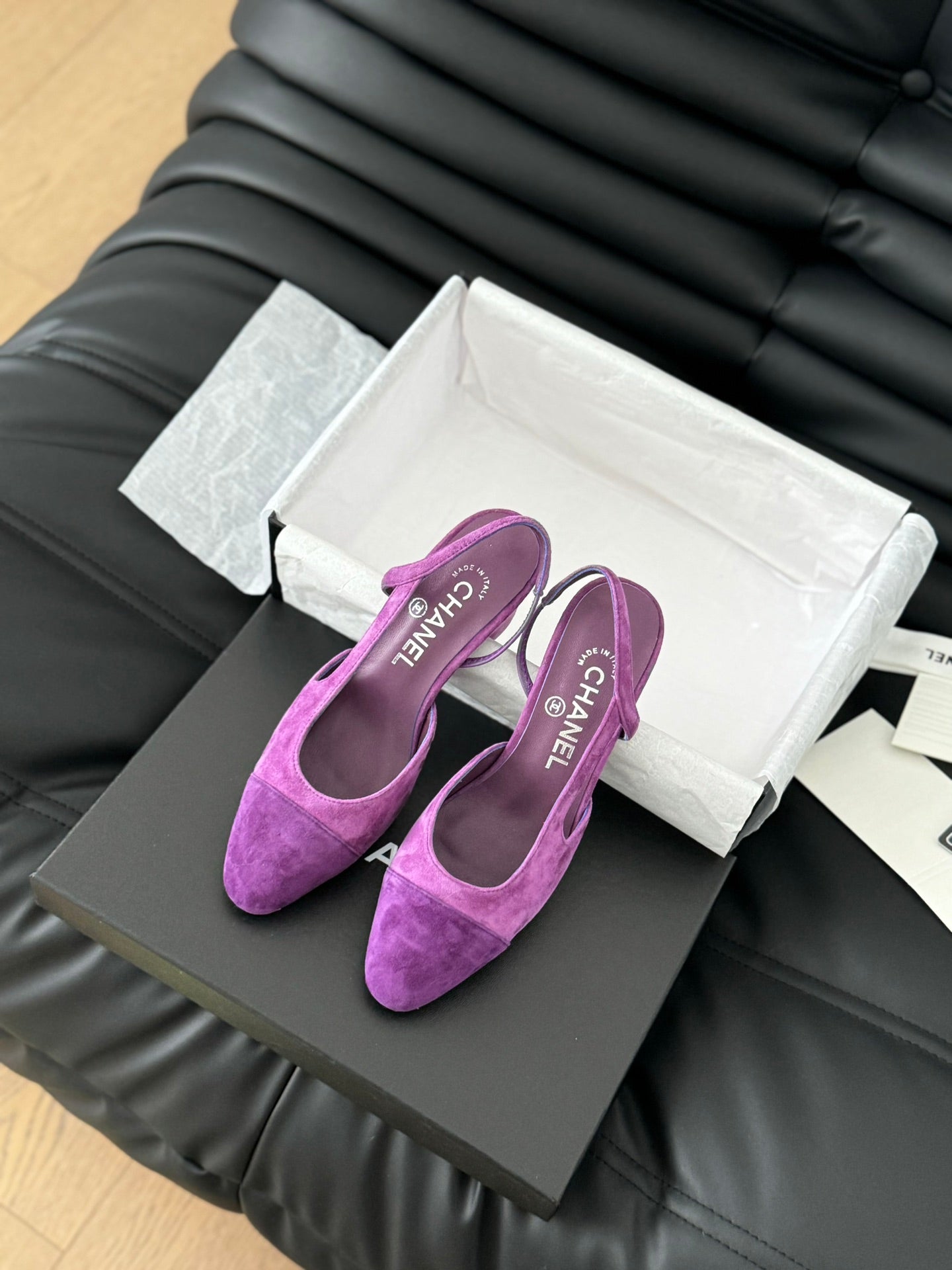 CHANEL CLASSIC HIGH SLINGBACK VIOLET PURPLE SUEDE