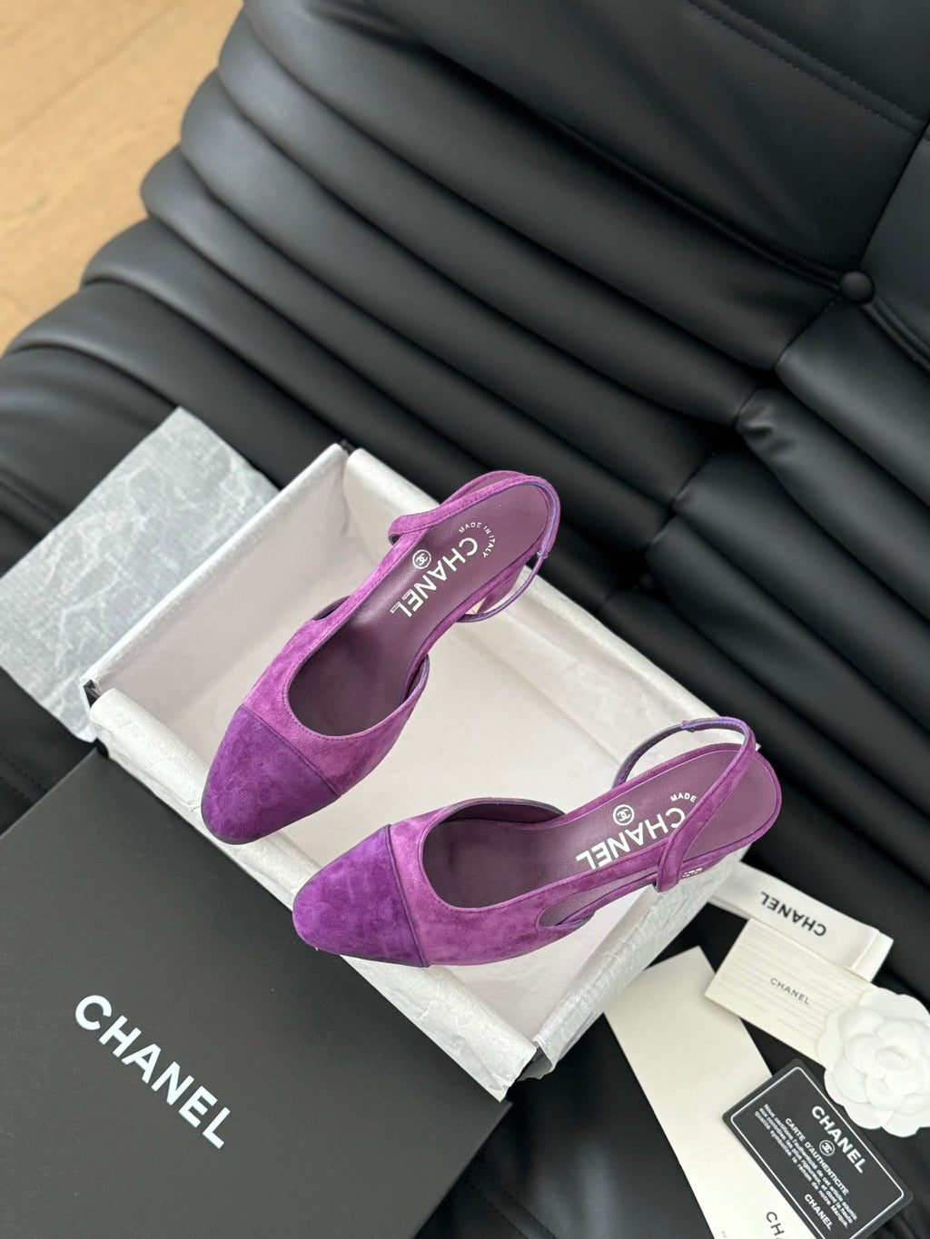 CHANEL CLASSIC HIGH SLINGBACK VIOLET PURPLE SUEDE
