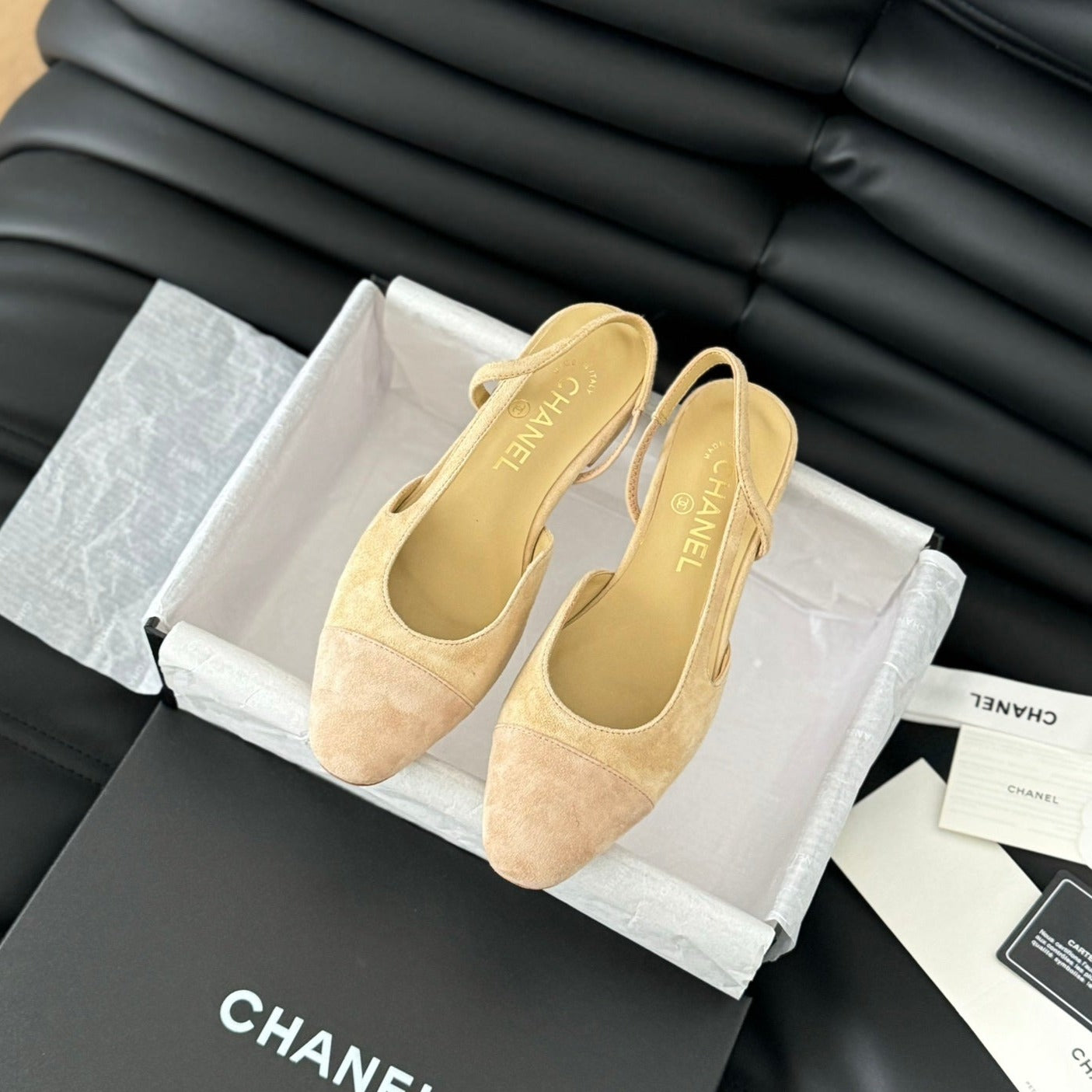 CHANEL CLASSIC SLINGBACK DARK IVORY SUEDE