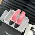 CHANEL HIGH SLINGBACK IN LIGHT PINK TWEED AND BLACK LAMBSKIN