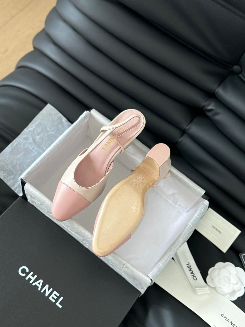 CHANEL HIGH SLINGBACK IN LIGHT PINK LAMBSKIN