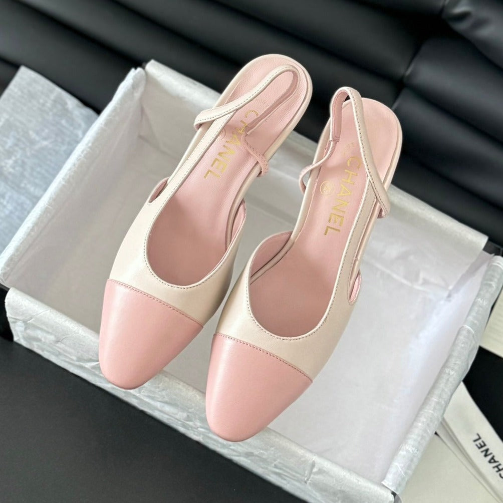 CHANEL HIGH SLINGBACK IN LIGHT PINK LAMBSKIN