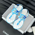 CHANEL Double C Classic One-Strap Sandals White Sky Blue Lambskin