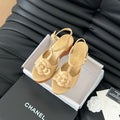 CHANEL Double C New Wood Grain Platform Sandal  Tan Brown Lambskin