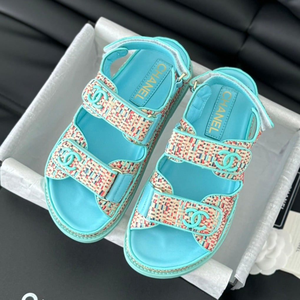 CHANEL Dad Sandals Sheepskin  Azure Blue