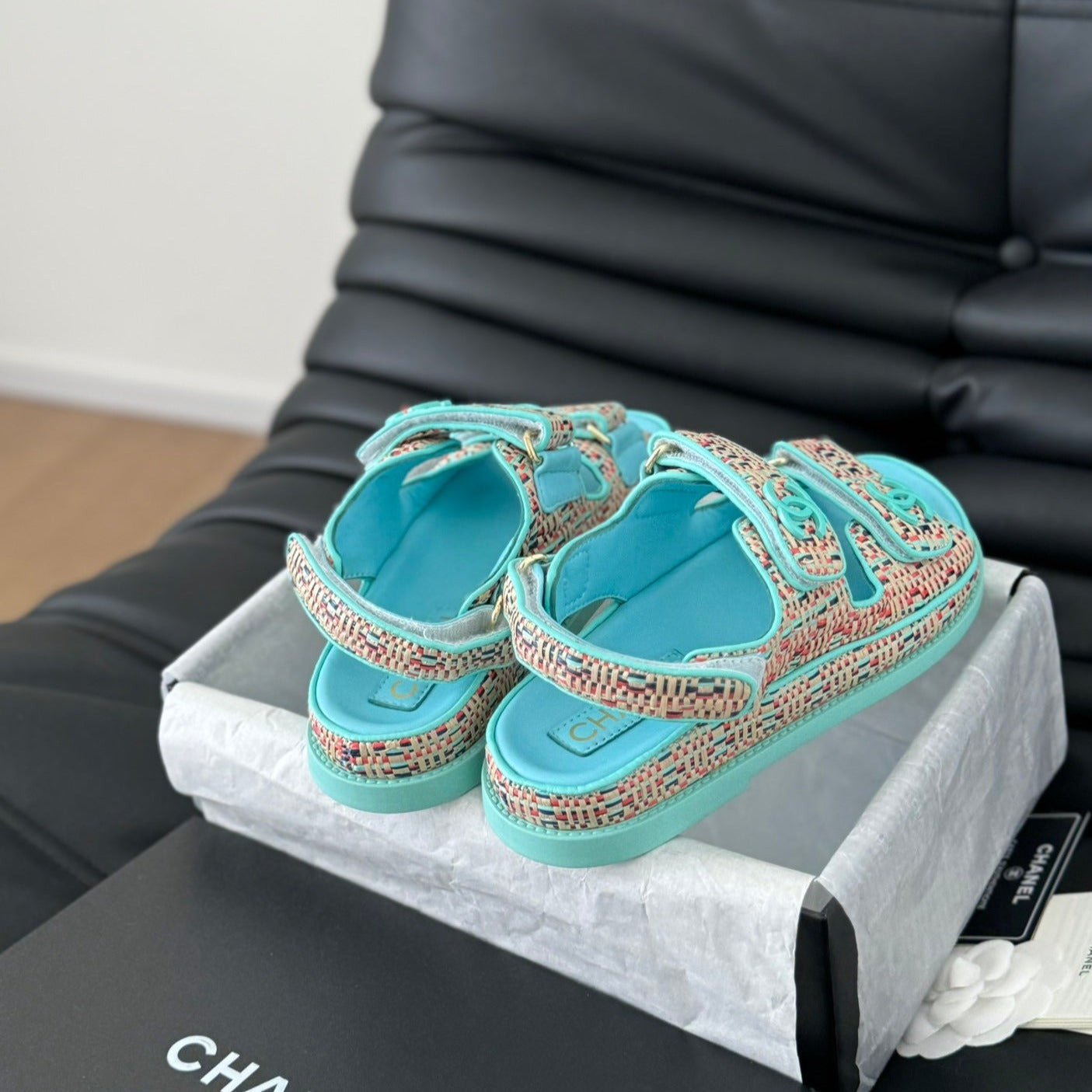 CHANEL Dad Sandals Sheepskin  Azure Blue