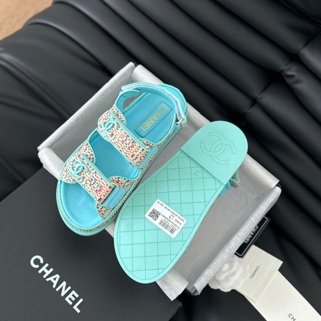 CHANEL Dad Sandals Sheepskin  Azure Blue