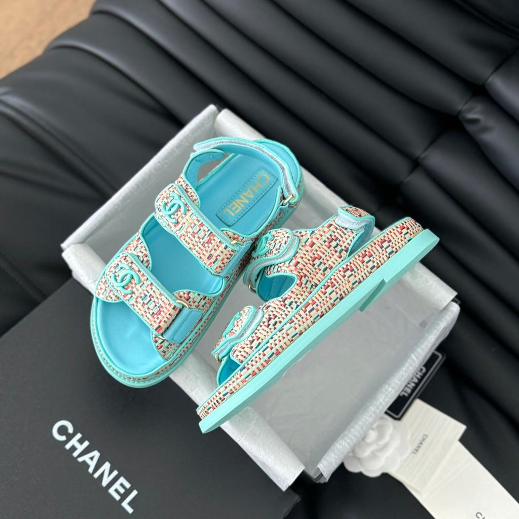 CHANEL Dad Sandals Sheepskin  Azure Blue