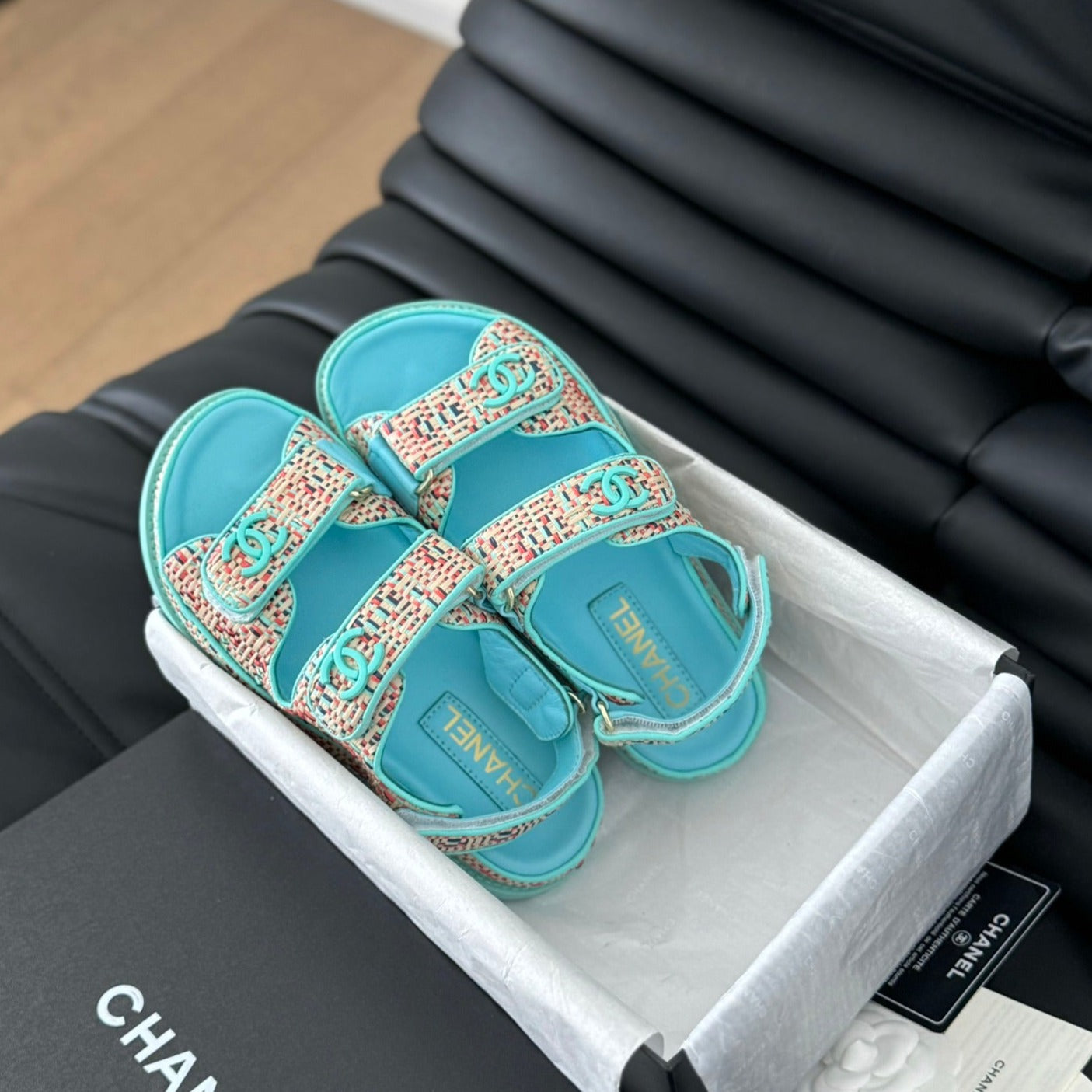 CHANEL Dad Sandals Sheepskin  Azure Blue