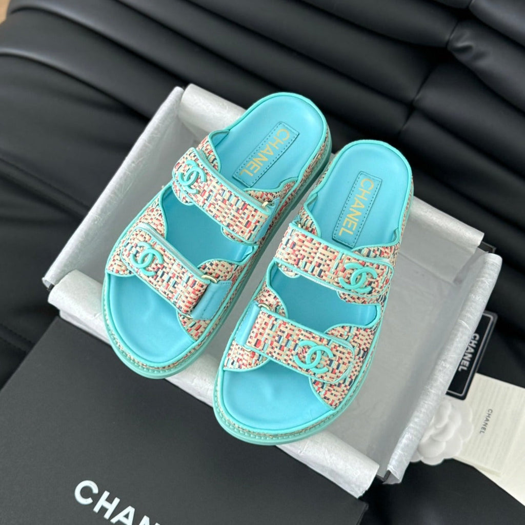 CHANEL Mule Sandals Sheepskin  Azure Blue