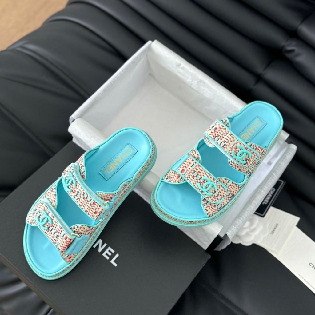 CHANEL Mule Sandals Sheepskin  Azure Blue