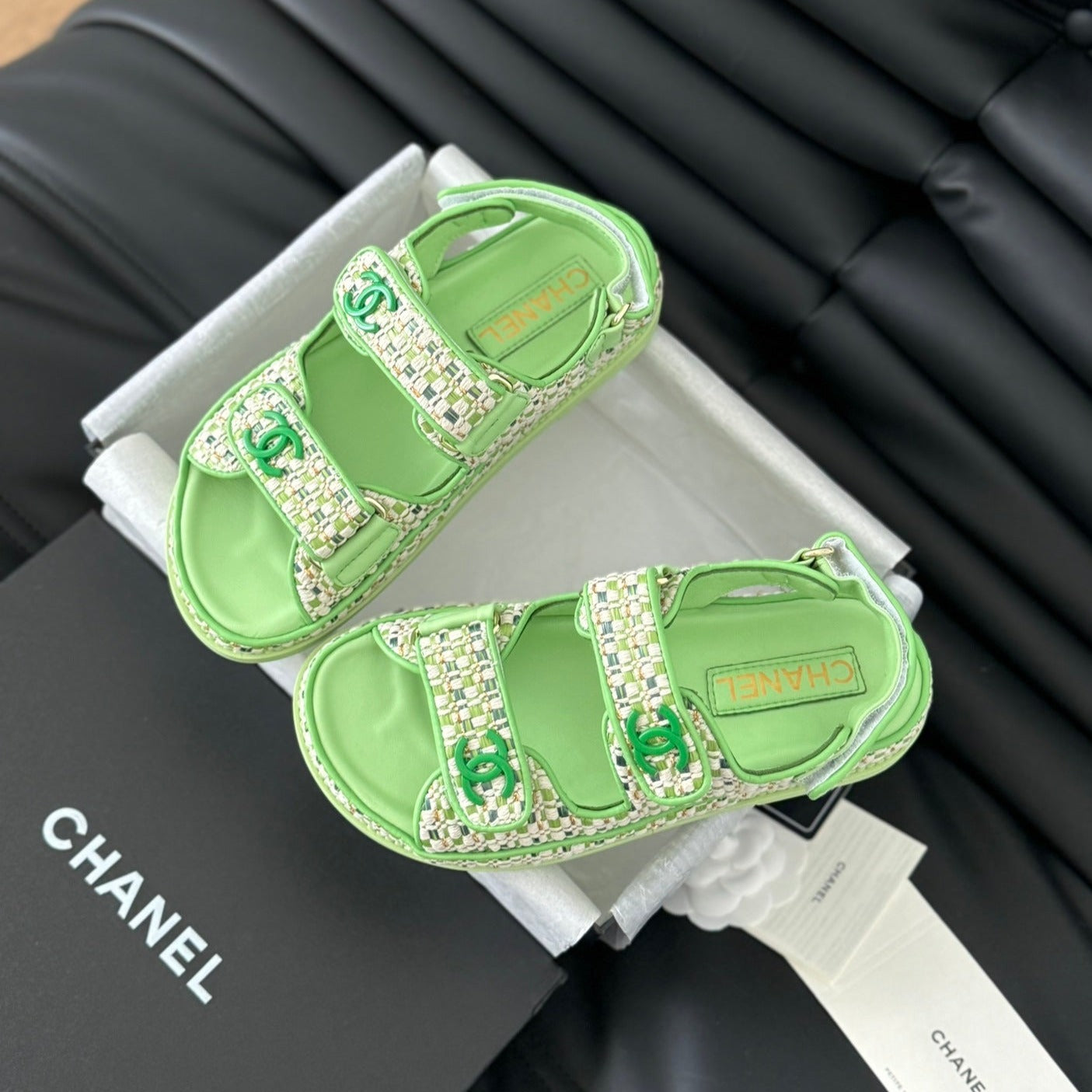 CHANEL Dad Sandals Sheepskin Light Green
