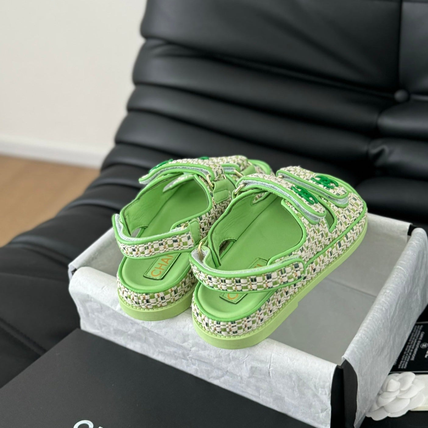 CHANEL Dad Sandals Sheepskin Light Green