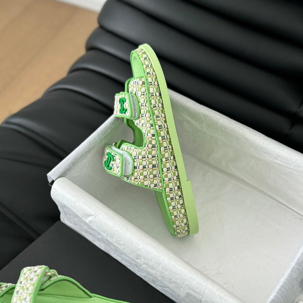 CHANEL Mule Sandals Sheepskin  Light Green