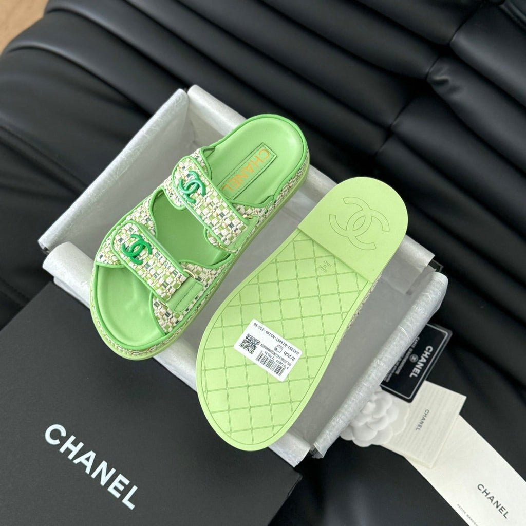 CHANEL Mule Sandals Sheepskin  Light Green