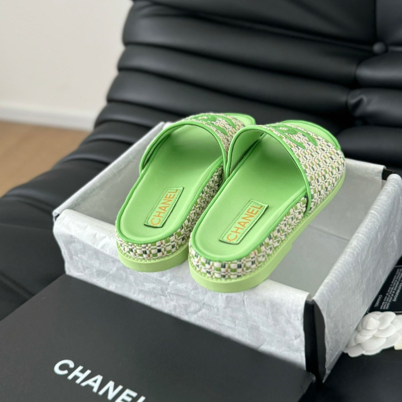 CHANEL Slippers  Sheepskin Light Green