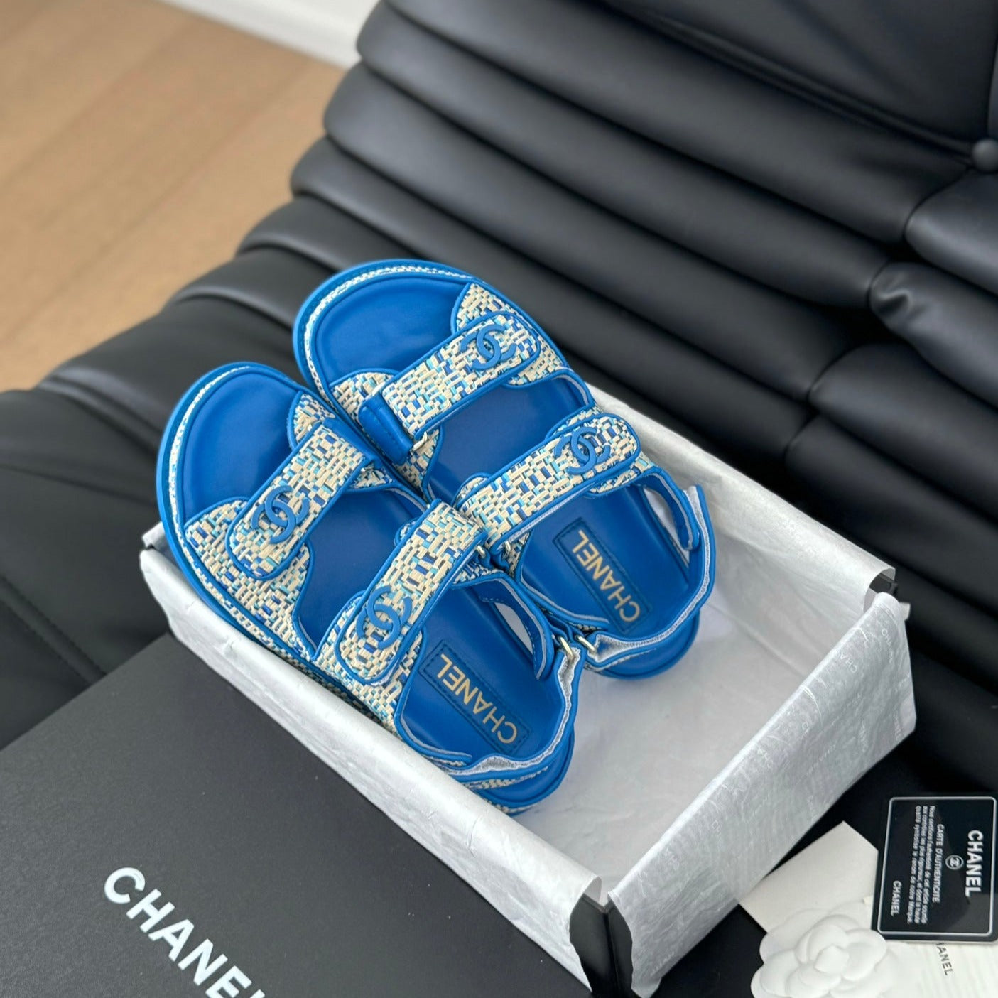 CHANEL Dad Sandals Sheepskin  Cobalt Blue