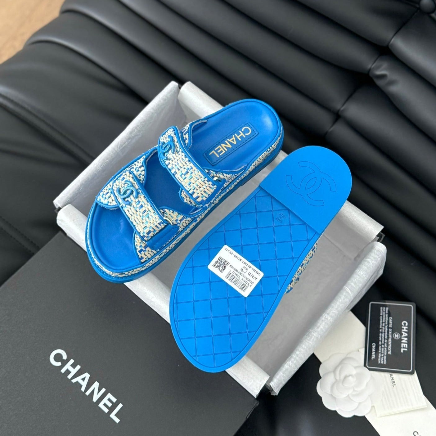 CHANEL Mule Sandanls Sheepskin Cobalt Blue