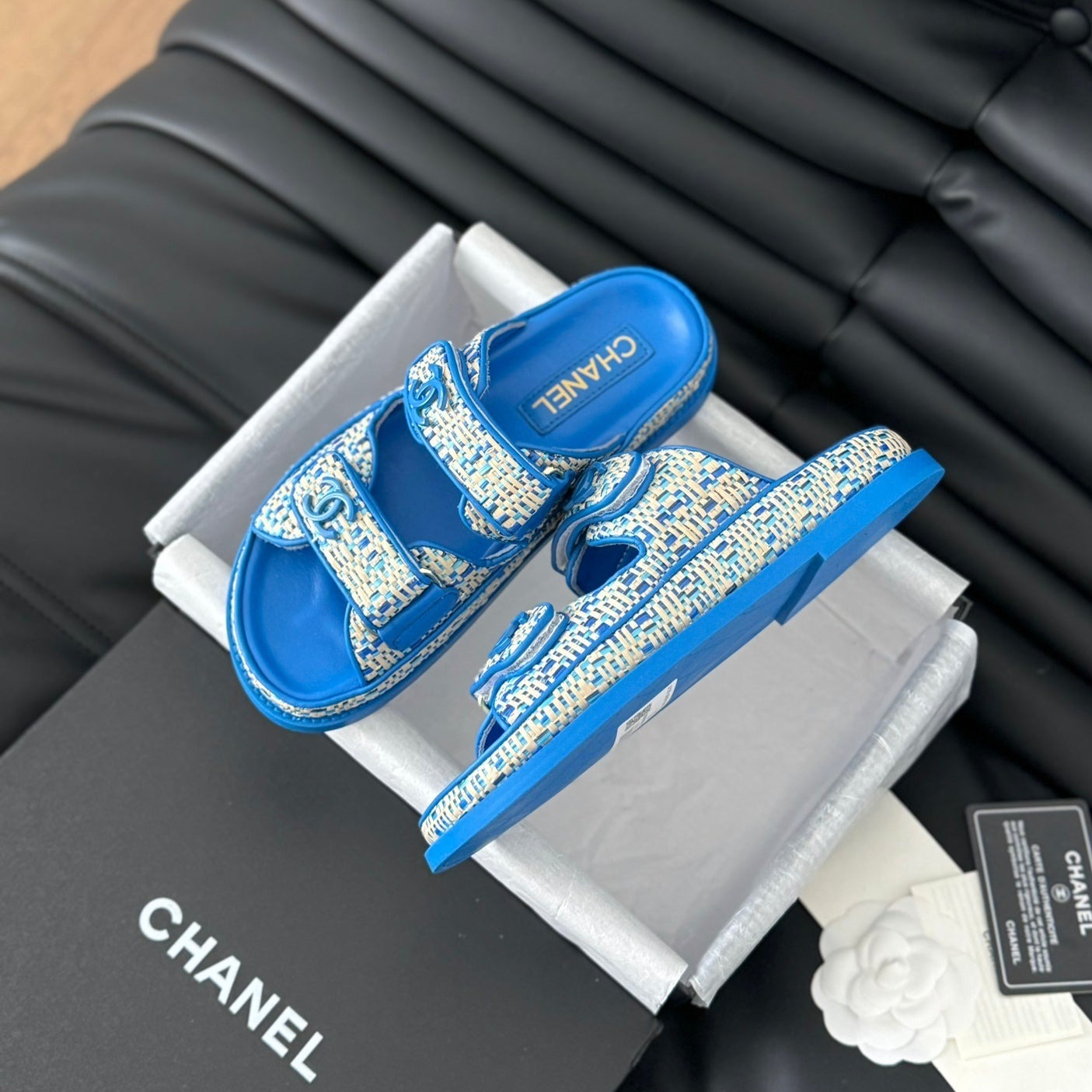 CHANEL Mule Sandanls Sheepskin Cobalt Blue