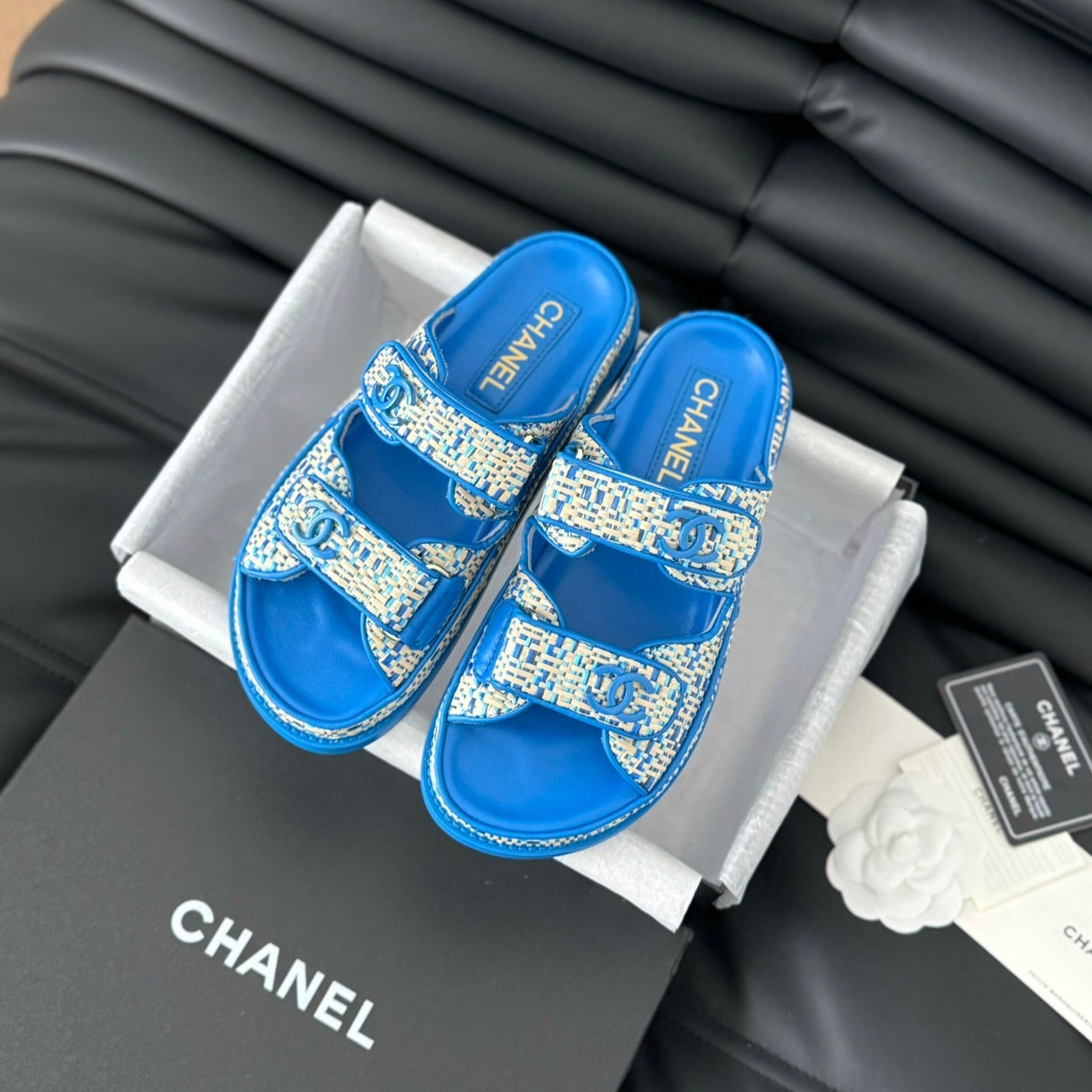 CHANEL Mule Sandanls Sheepskin Cobalt Blue