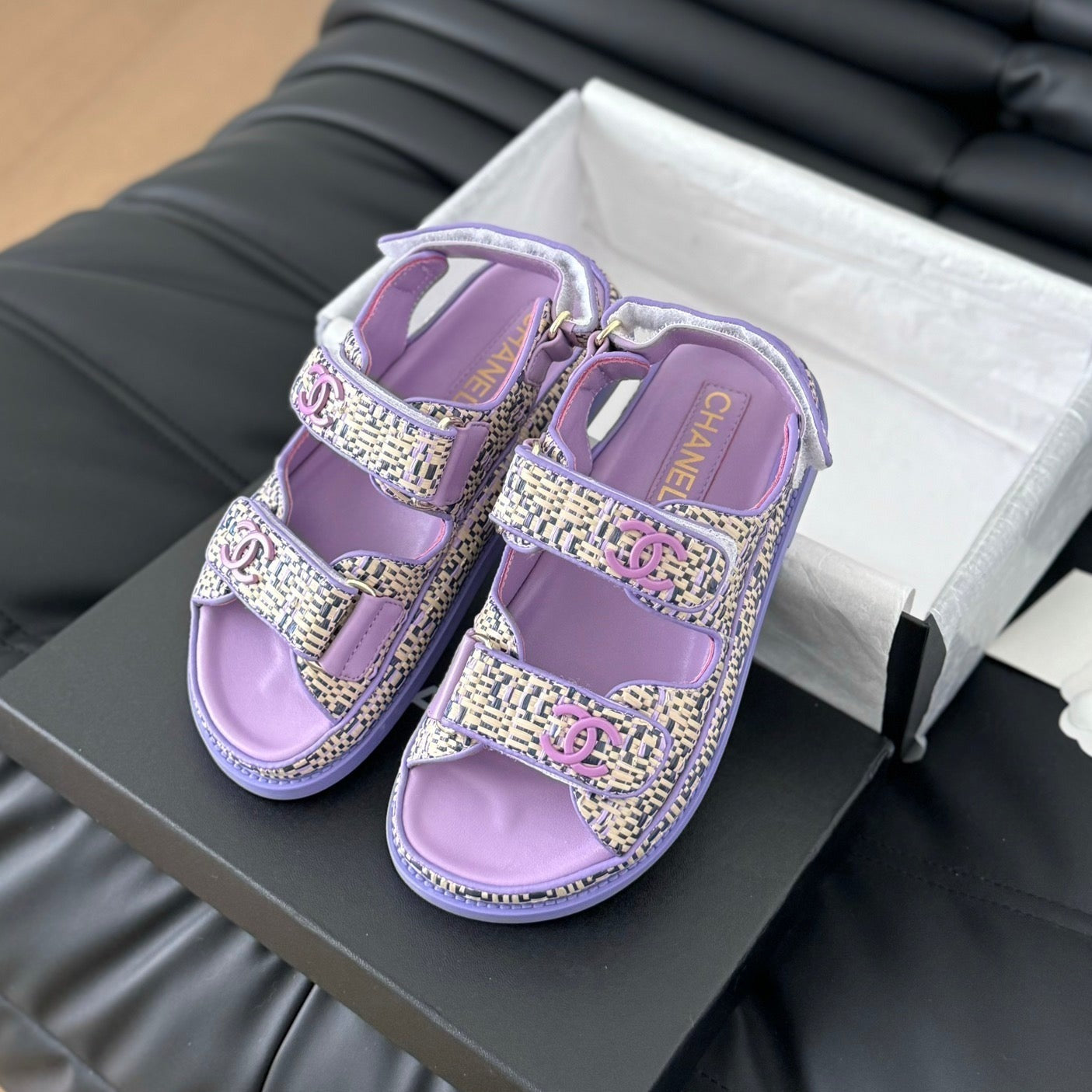 CHANEL Dad Sandals Sheepskin  Heather Purple