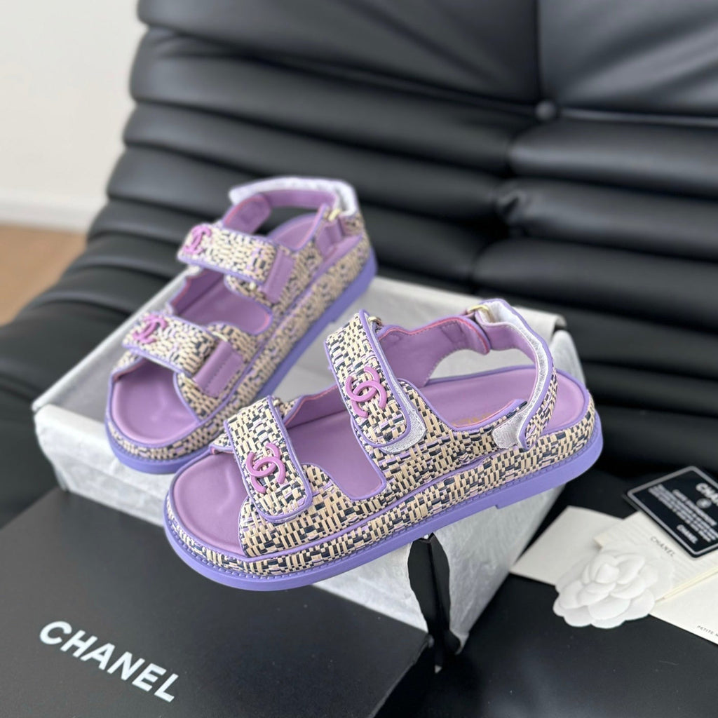 CHANEL Dad Sandals Sheepskin  Heather Purple