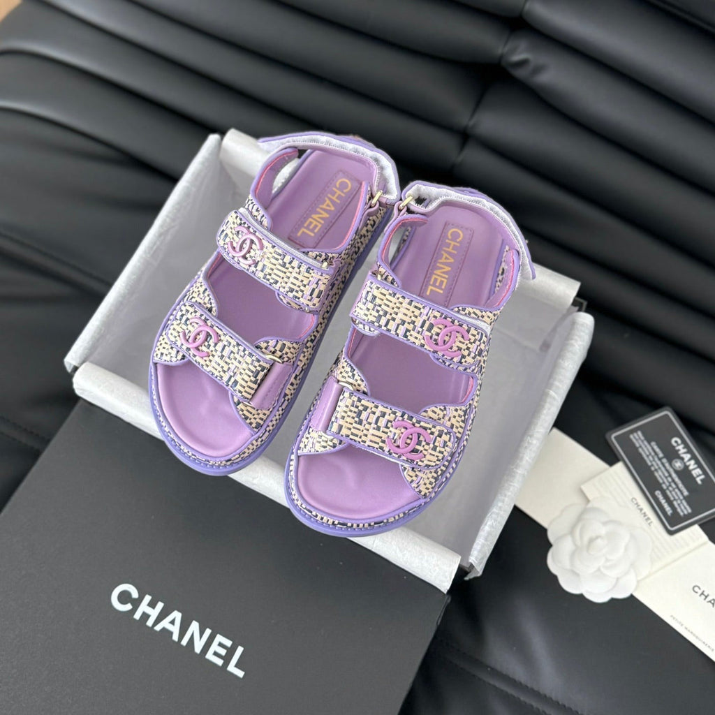 CHANEL Dad Sandals Sheepskin  Heather Purple