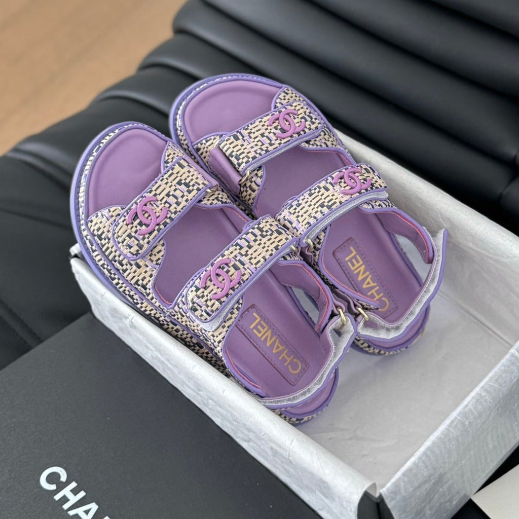 CHANEL Dad Sandals Sheepskin  Heather Purple