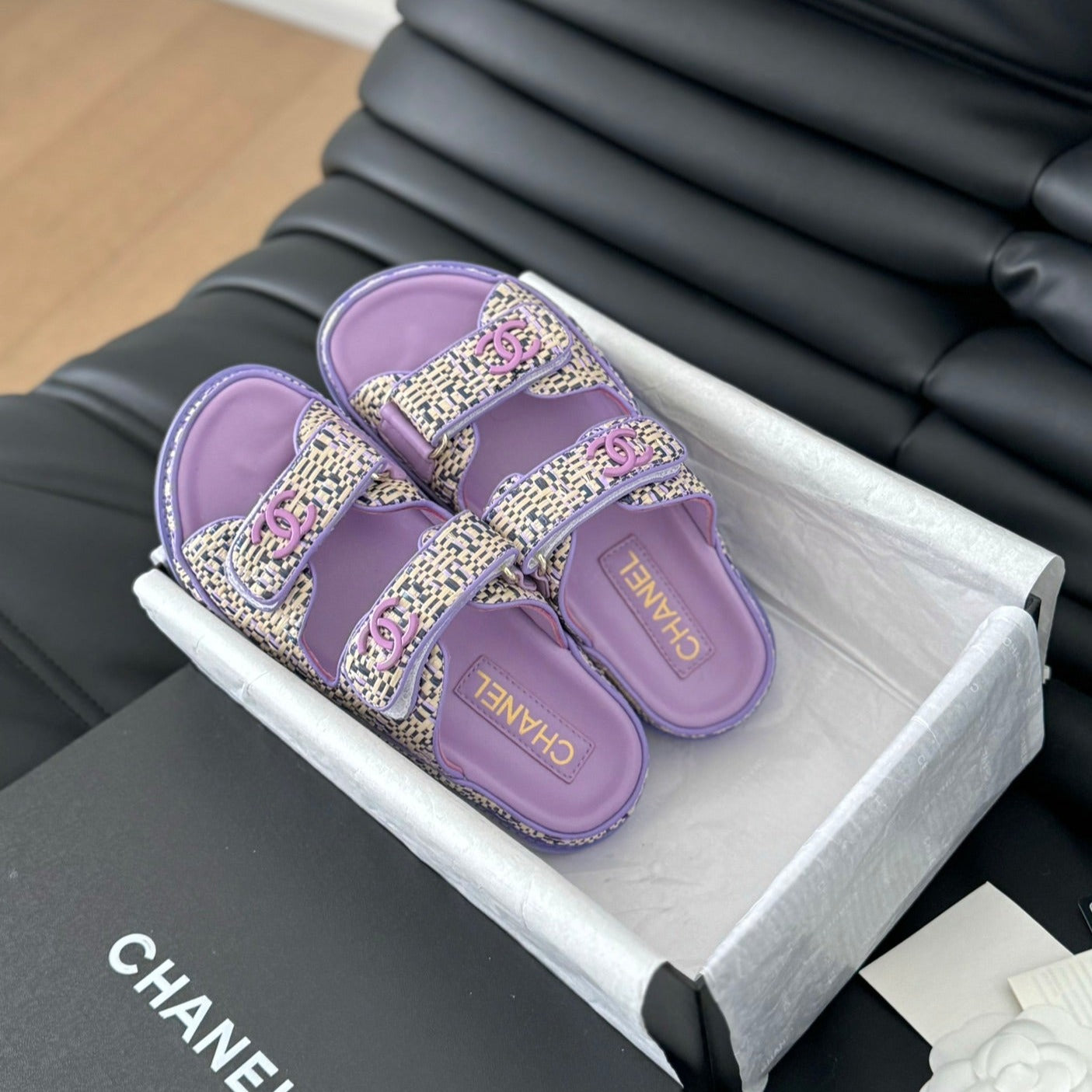 CHANEL Mule Sanndals Sheepskin  Heather Purple