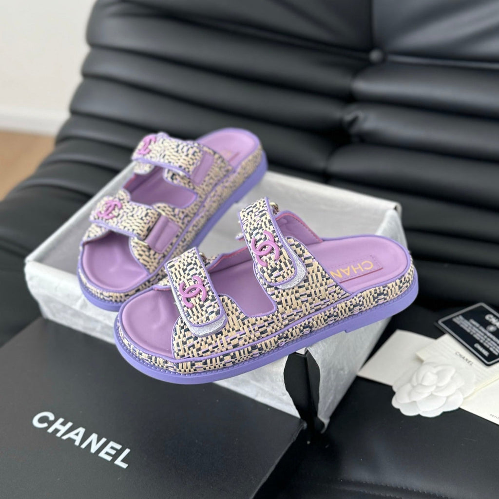 CHANEL Mule Sanndals Sheepskin  Heather Purple