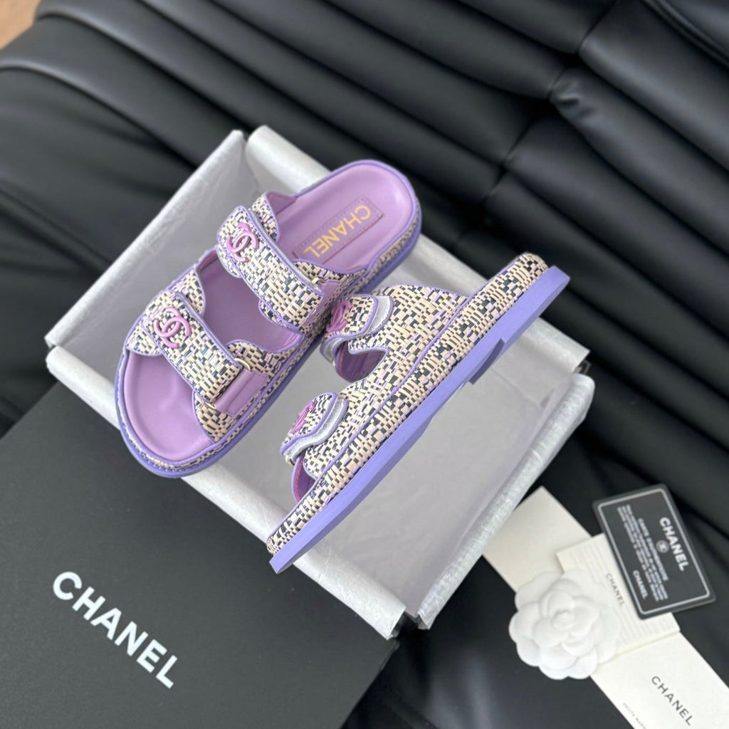 CHANEL Mule Sanndals Sheepskin  Heather Purple